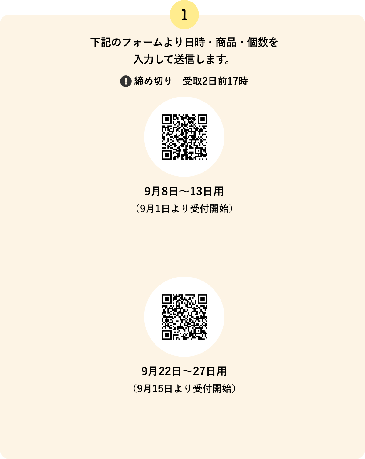 下記のフォームより日時・商品・個数を入力して送信します。